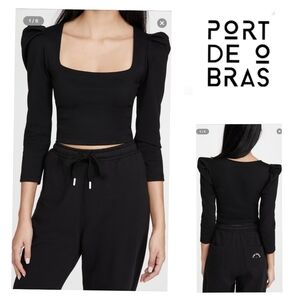 NEW Port de Bras Kaia Top XL Black Puff Shoulder Square Neck Balletcore Modern